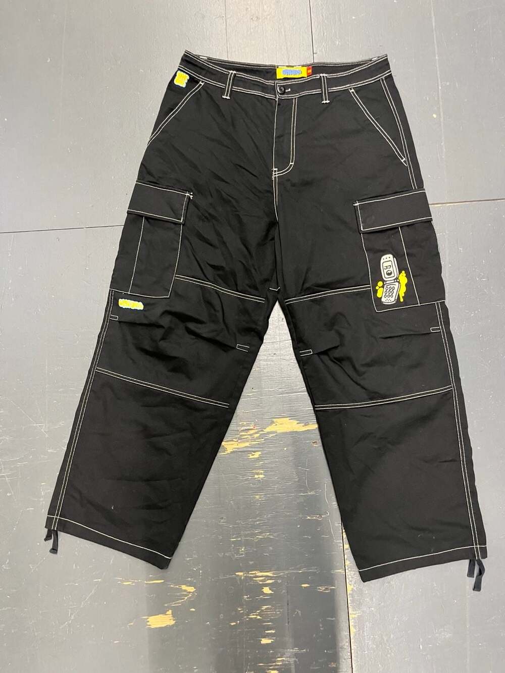 Empyre Ultra Loose Embroidered Cell Phone Black Cargo Pants